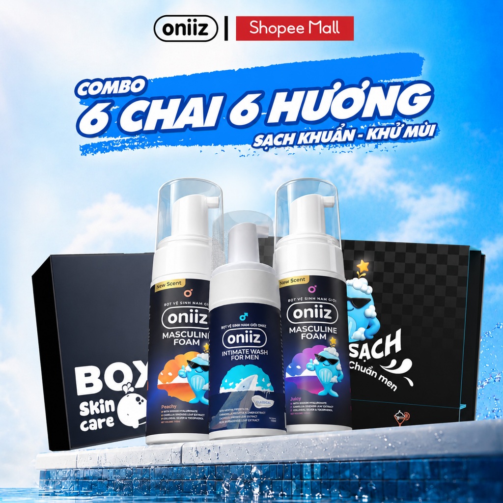 Dung dịch vệ sinh nam giới tạo bọt Oniiz 100ml - Bọt vệ sinh nam giới Plus hương Cocktail 145ml