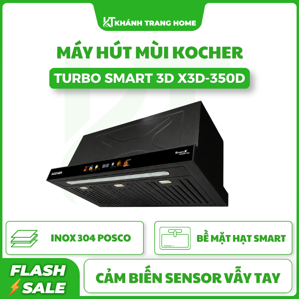 Máy hút mùi Kocher Turbo 3D X3D-350D/X-350N/X-350T chính hãng, công suất 195W - Khánh Trang Home
