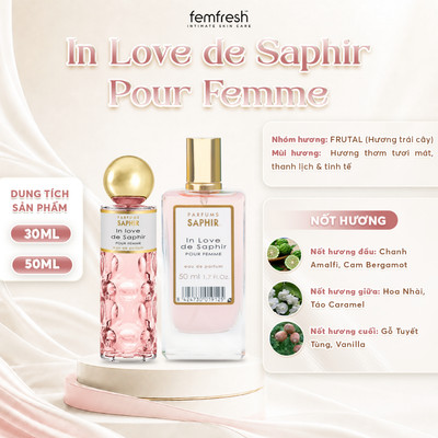 Nước Hoa Nữ Saphir Parfums In Love de Saphir Pour Femme Hương Trái Cây Tươi Mát Thanh Lịch Lưu Hương 30ml/50ml