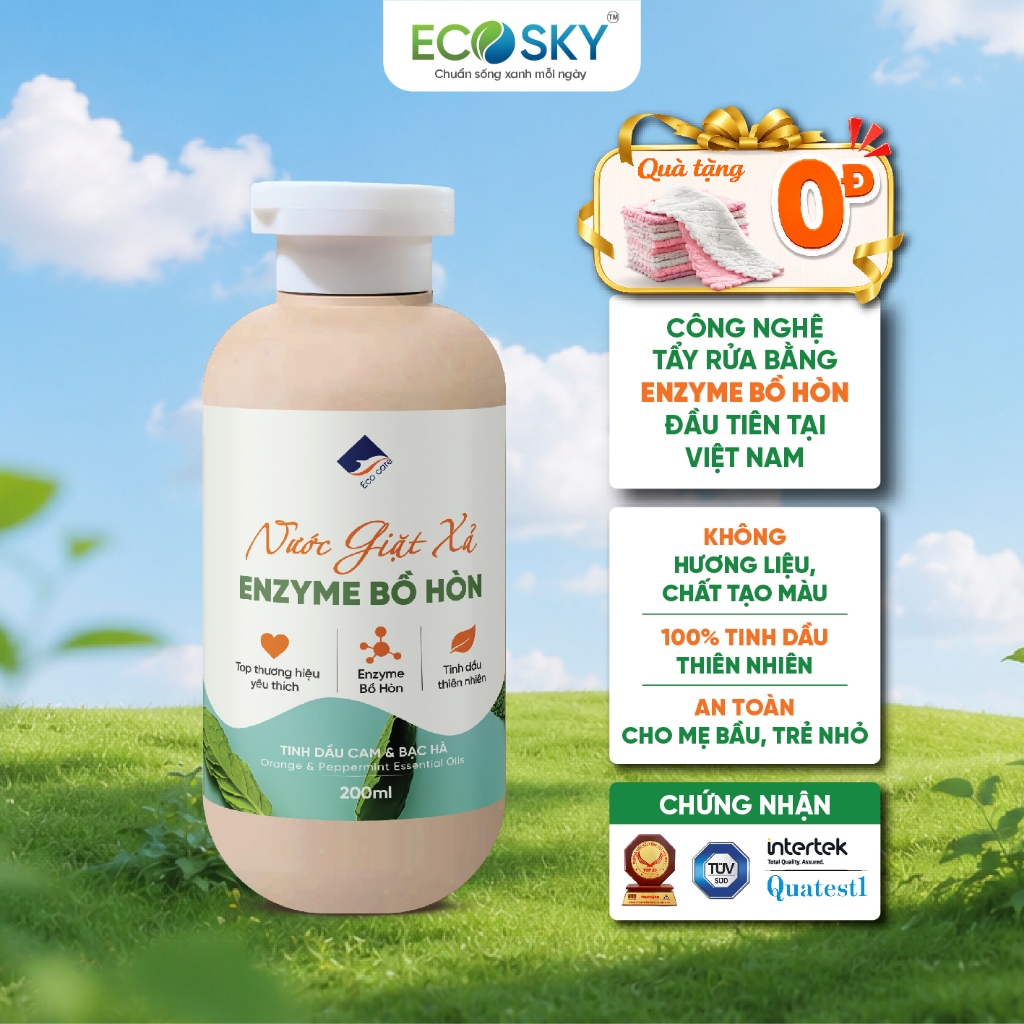 (QUÀ TẶNG) Nước giặt cam bạc hà nhỏ xinh Ecocare 200ml an toàn, lành tính