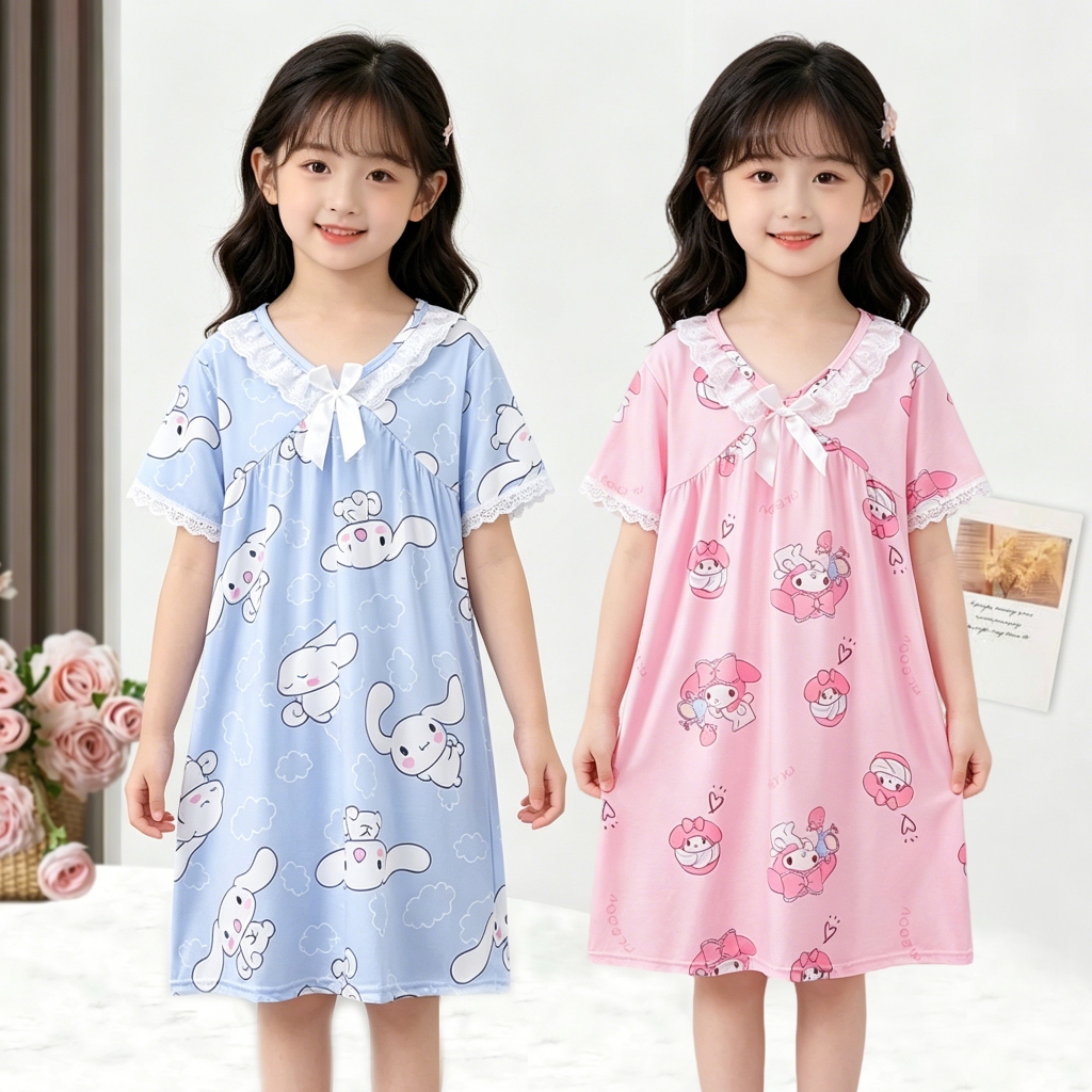 Eid Mubarak Kids Outfit Kid Short Sleeve V-Neck Nightclothes Cartoon-inspired Girls' Pyjamas for 9 -