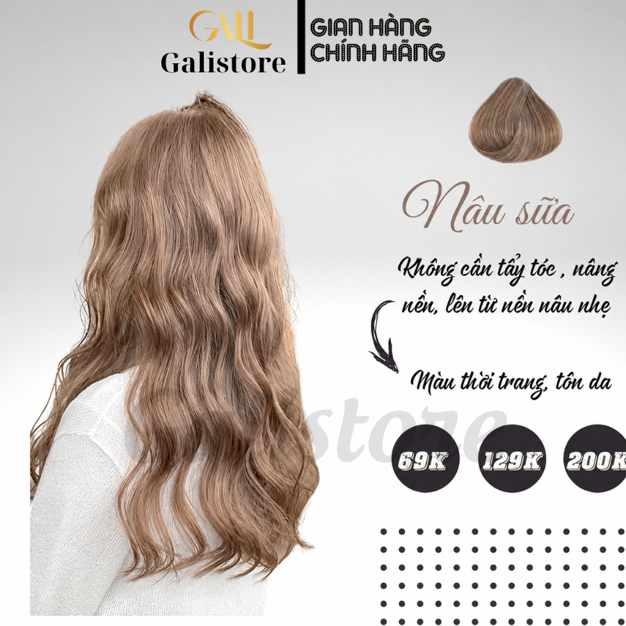 Thuốc nhuộm tóc màu NÂU SỮA không cần thuốc tẩy tóc tặng kèm oxy trợ dưỡng  Galistore, Galistore
