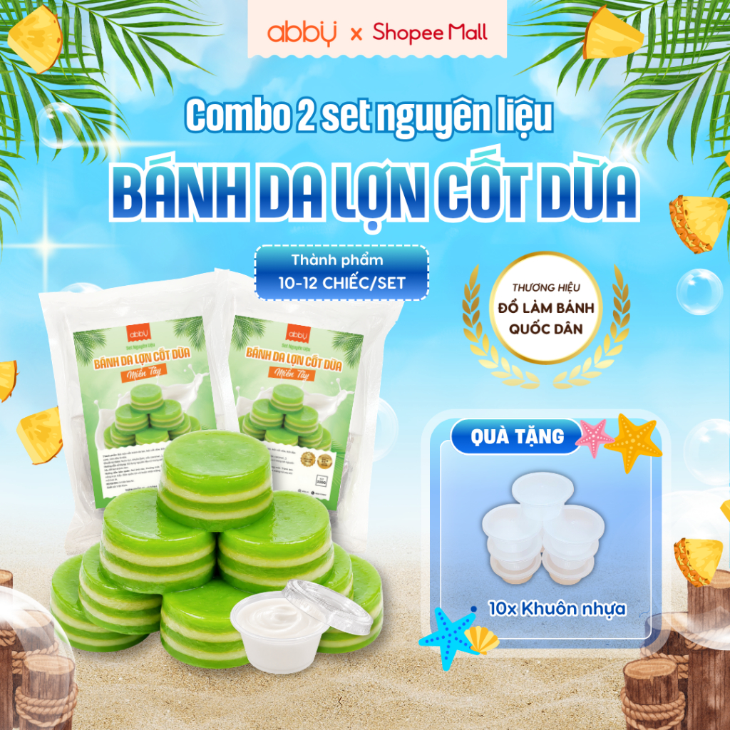 [ABBY] Set nguyên liệu làm bánh da lợn lá dứa cốt dừa Miền Tây - Thành phẩm 10-12 bánh/set - Dẻo thơ