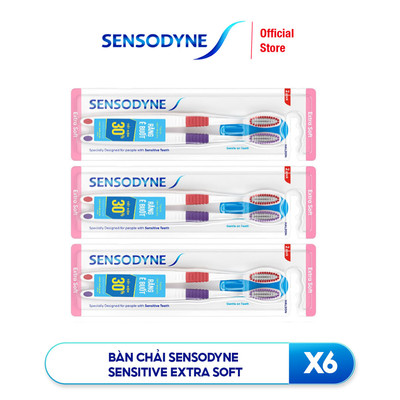 Bộ 6 Bàn chải đánh răng SENSODYNE Sensitive Extra Soft với lông bàn chải mềm, làm sạch răng nhẹ nhàng, êm dịu với nướu