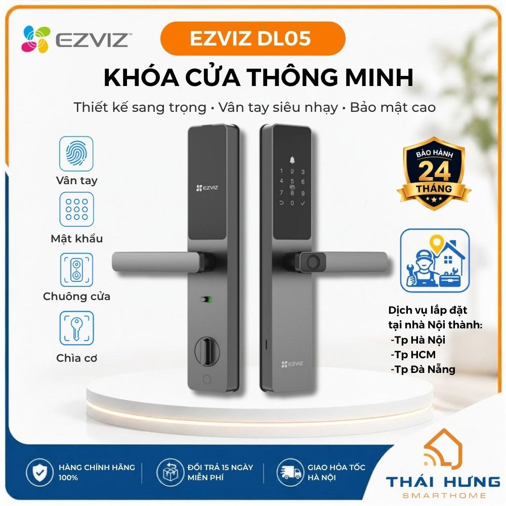 [Lắp đặt HN-HCM] Khóa vân tay thông minh Ezviz DL05, tích hợp chuông cửa, kết nối với camera Ezviz, 