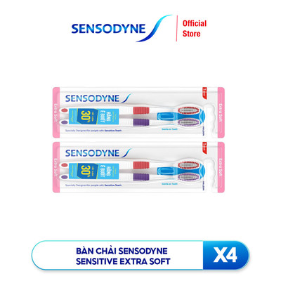 Bộ 4 Bàn chải đánh răng SENSODYNE Sensitive Extra Soft với lông bàn chải mềm, làm sạch răng nhẹ nhàng, êm dịu với nướu