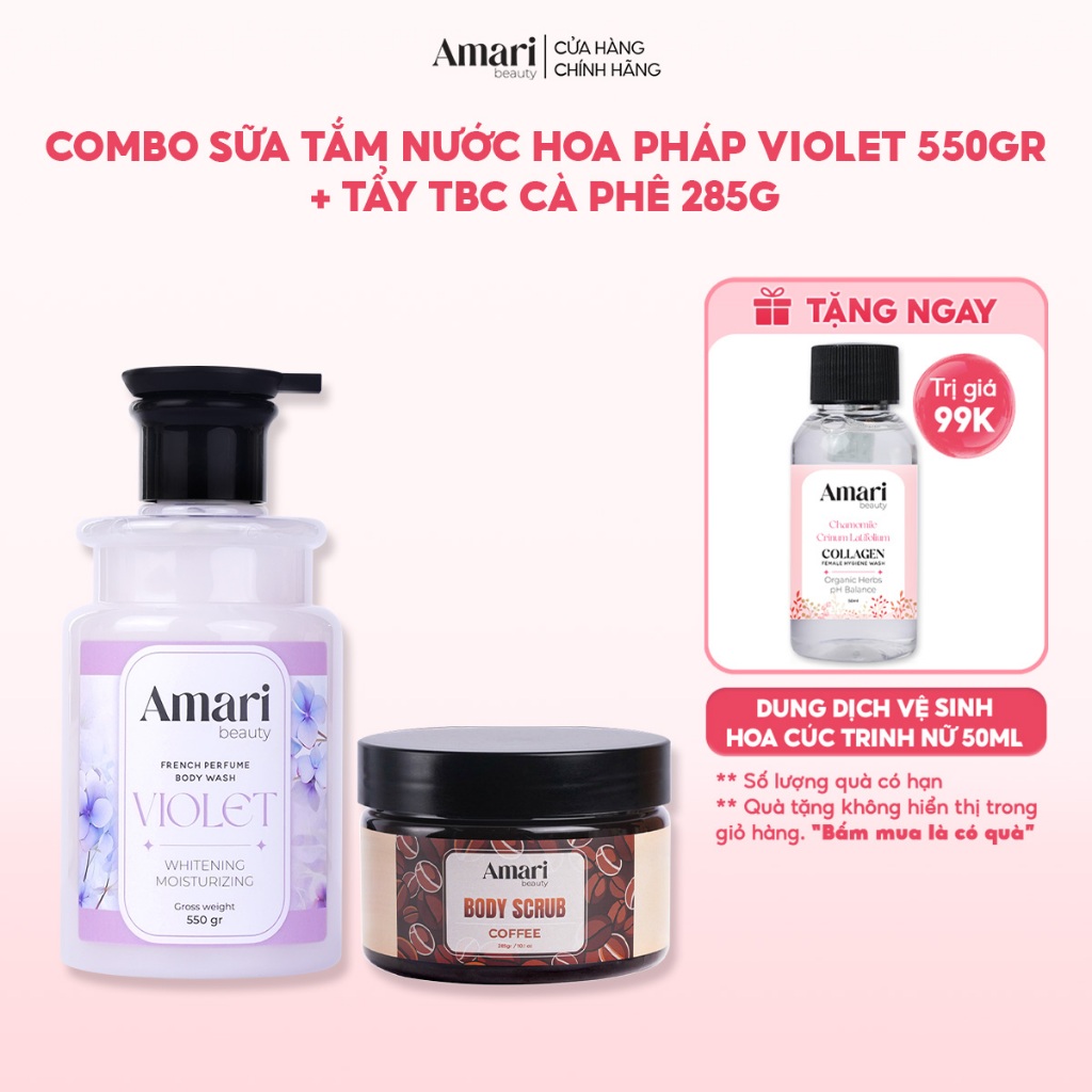 Combo Sữa Tắm Amari Beauty Hương Nước Hoa Pháp 500g + Tẩy Da Chết Cơ Thể 285gr