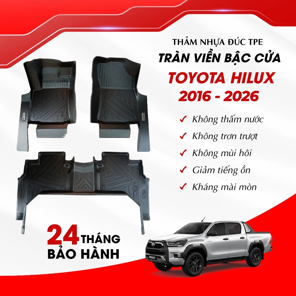 Thảm lót sàn ô tô TPE cao cấp Toyota Hilux 2016 - 2026 TRÀN VIỀN Không Mùi, Không Thấm Nước | AUTOBO