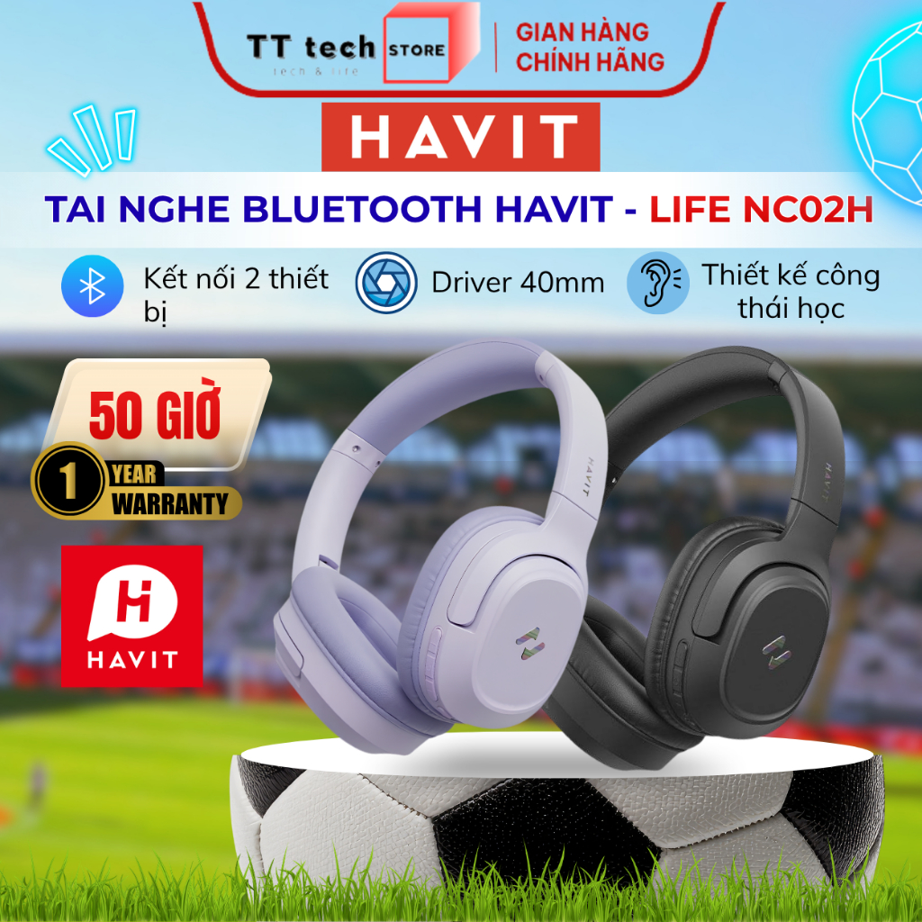 Tai Nghe Headphone Bluetooth Havit Life NC02H, Chống Ồn ANC -30dB, Driver 40mm, Pin Đến 50H - BH12T