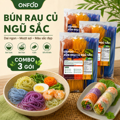 COMBO 3 Gói Bún Gạo Lứt Rau Củ Ngũ Sắc ONFOD ăn kiêng giảm cân cho bé ăn dặm eat clean