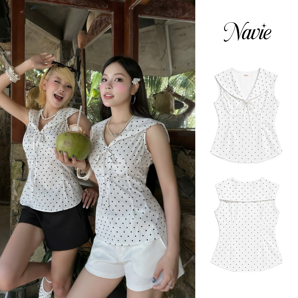 NAVIE - Áo Peplum CARY chấm bi phối nơ thời trang nữ