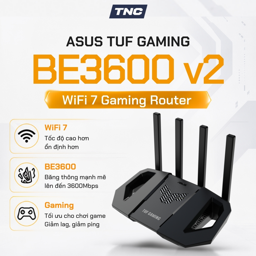 Bộ Phát WiFi 7 Asus Gaming TUF-BE3600 V2 - Bảo Hành 36 Tháng - TNC STORE