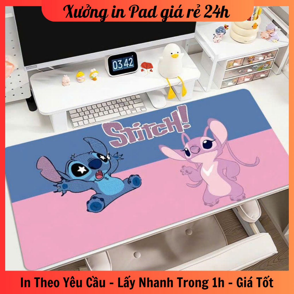 Lót chuột hoạt hình Stitch, cute size 60x30, 60x40, 70x30 - In hình theo yêu cầu - Hỏa tốc - Lấy nga