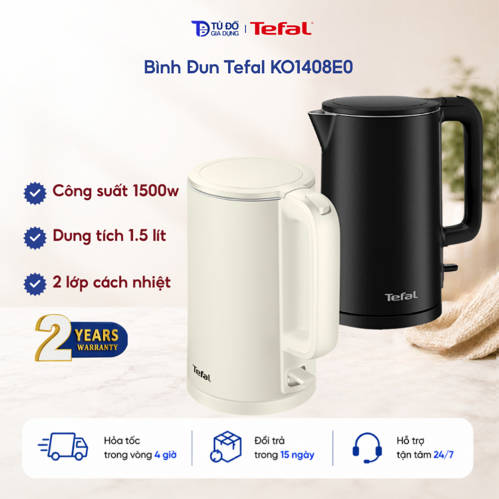 Bình Đun Tefal KO1408E0 1.5L Black | Công suất 1500 W | Thép không gỉ | Vỏ nhựa an toàn - BH 2 năm
