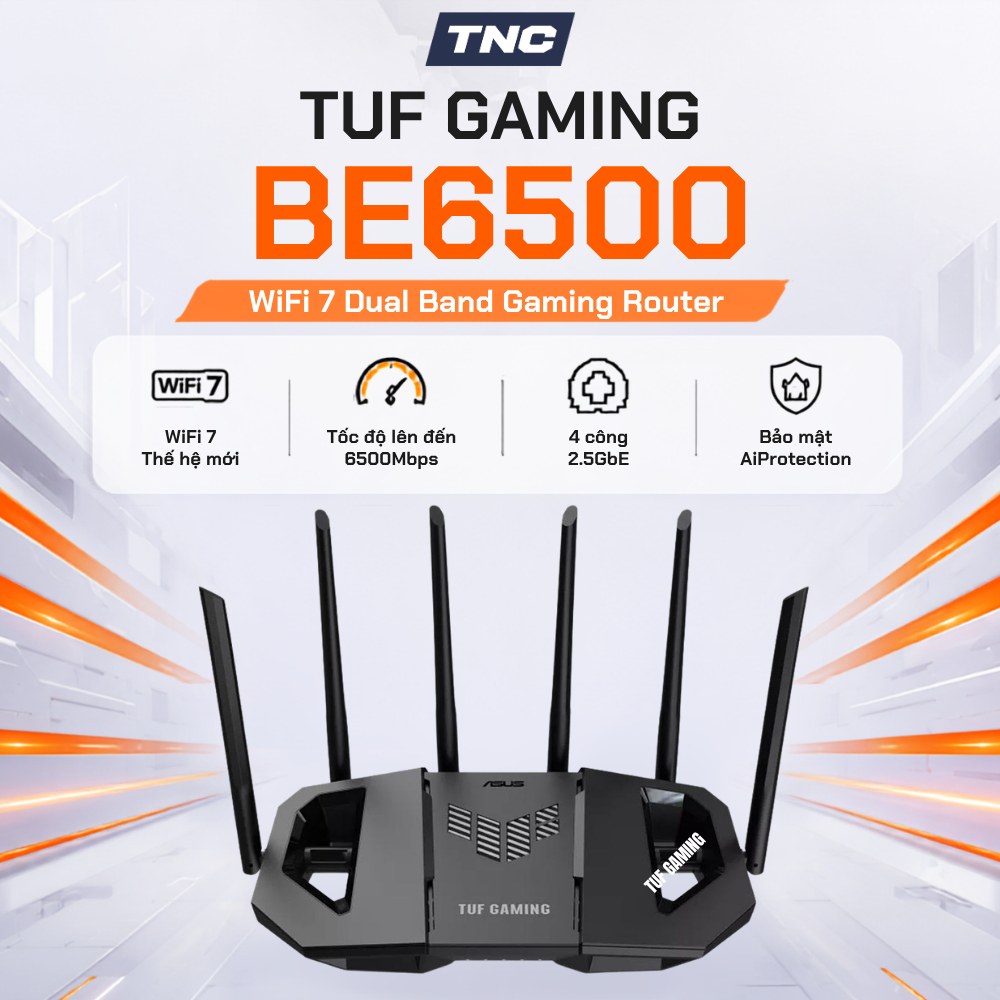 Bộ Phát Wifi 7 ASUS TUF Gaming BE6500 Dual Band | 6 Ăng-ten ngoài | AI Mesh - BH 3 Năm - TNC STORE