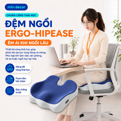 [HOẢ TỐC] Đệm Ngồi Memory Foam Ergo-HipEase Mịn Decor, Đệm Ghế Văn Phòng Hỗ Trợ Cột Sống