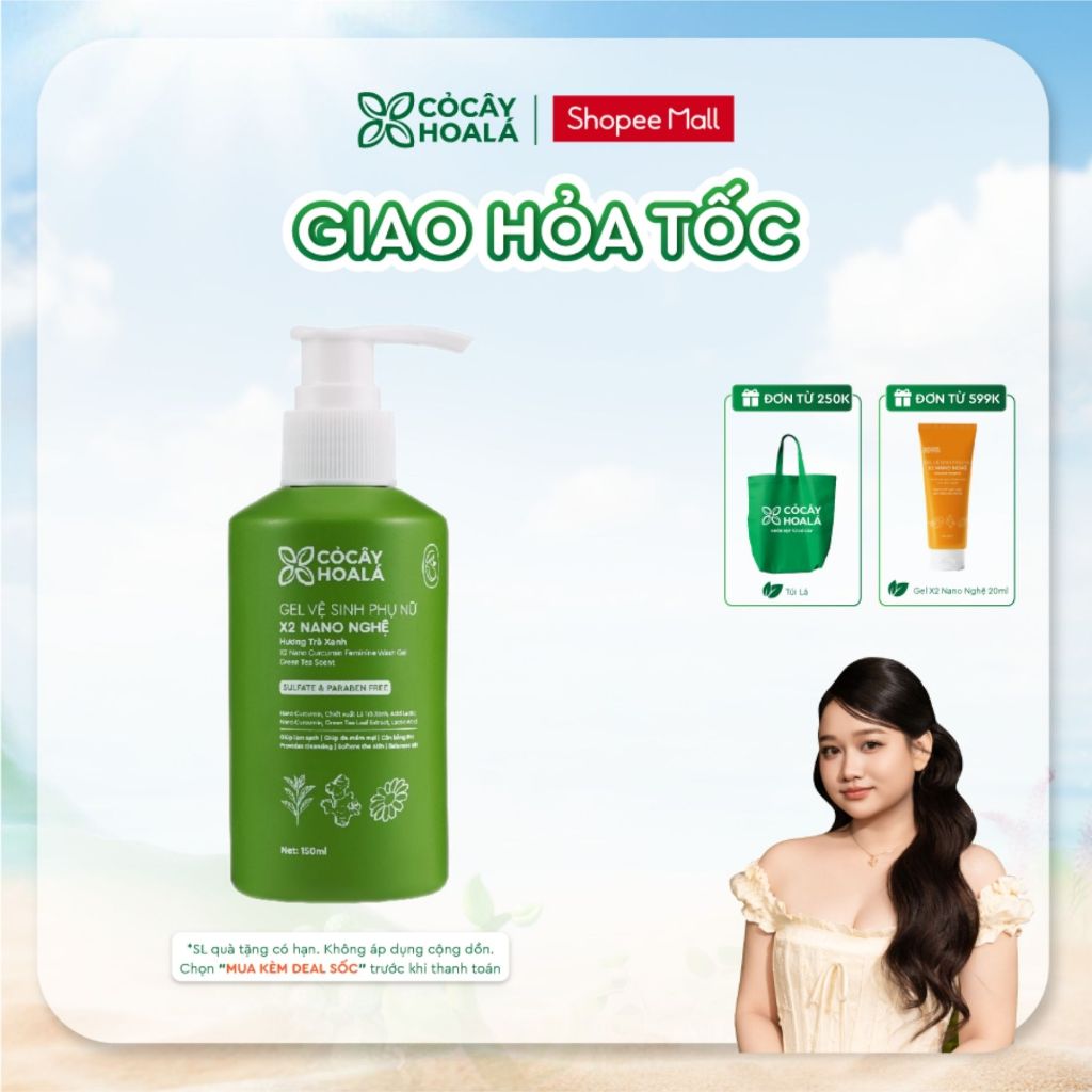 [HỎA TỐC] Dung Dịch Vệ Sinh Cỏ Cây Hoa Lá Gel x2 Nano Nghệ Hương Trà Xanh Làm Sạch  150ml