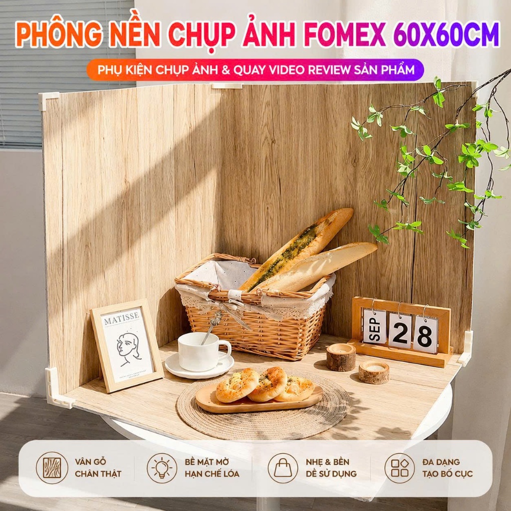 Tấm Nền Pastel Hai Mặt Kích Thước 60X60Cm, Phông Chụp Ảnh Mỹ Phẩm, Giầy Dép, Fomex 60x60cm LAM DECOR