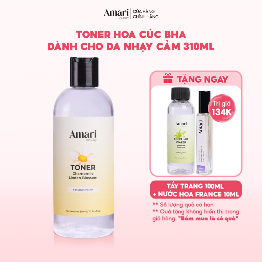 Toner Cấp Ẩm Amari Beauty Toner Hoa Cúc, Trà Xanh Làm Mềm Da, Cân Bằng Độ pH Cho Da - 310ml
