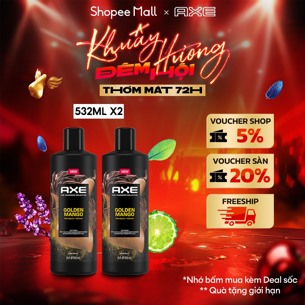 Combo 2 Sữa Tắm Nước Hoa Nam Cao Cấp Axe Thơm Tinh Tế 532ml - Hương Golden Mango