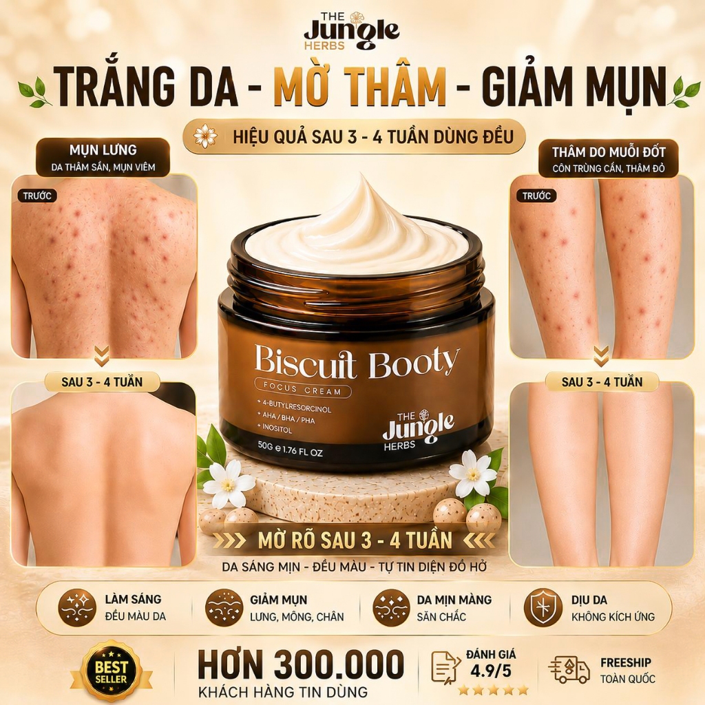 Kem mờ thâm sần, giảm mụn vùng mông, nách, bẹn, vết muỗi đốt, giúp da mềm mịn Biscuit Booty - The Ju