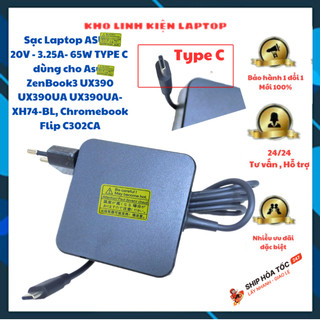 Sạc Laptop AS 20V - 3.25A- 65W TYPE C dùng cho Laptop AS ZenBook 3 UX390 UX390UA UX390UA-XH74-BL, Chromebook Flip C302CA