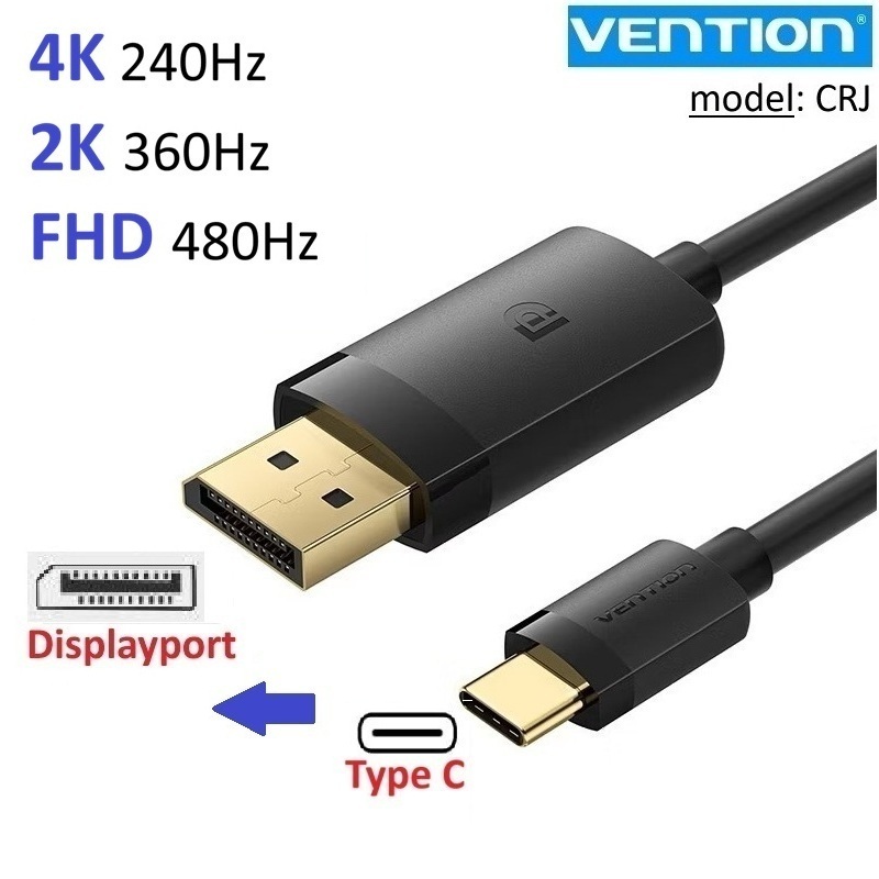 Dây Type C to DP Displayport 4K 240Hz  Vention CRJ dài 2m -Bảo Hành 6 tháng