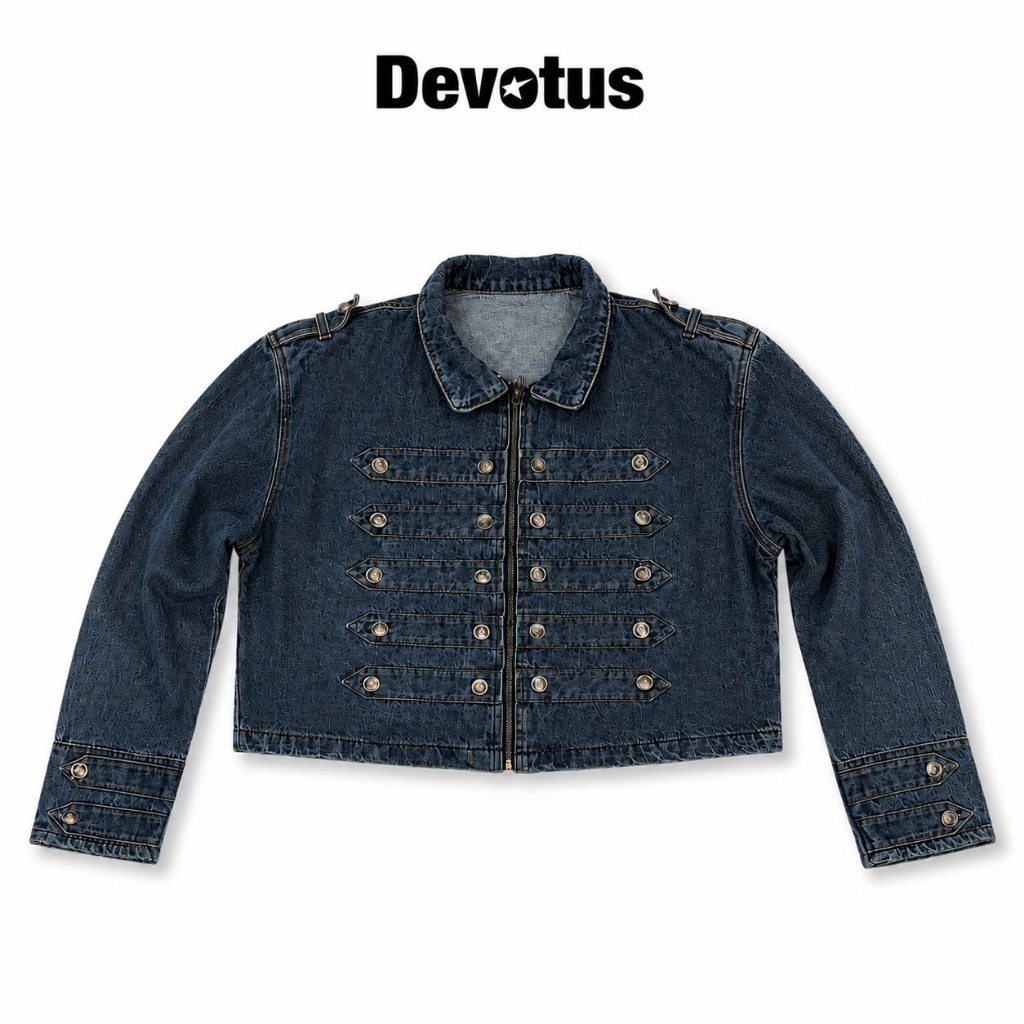 Áo khoác jean Jacket Denim nút Napoleon form BOXY Crop Local brand Devotus Unisex - QUIET NAPOLEON J