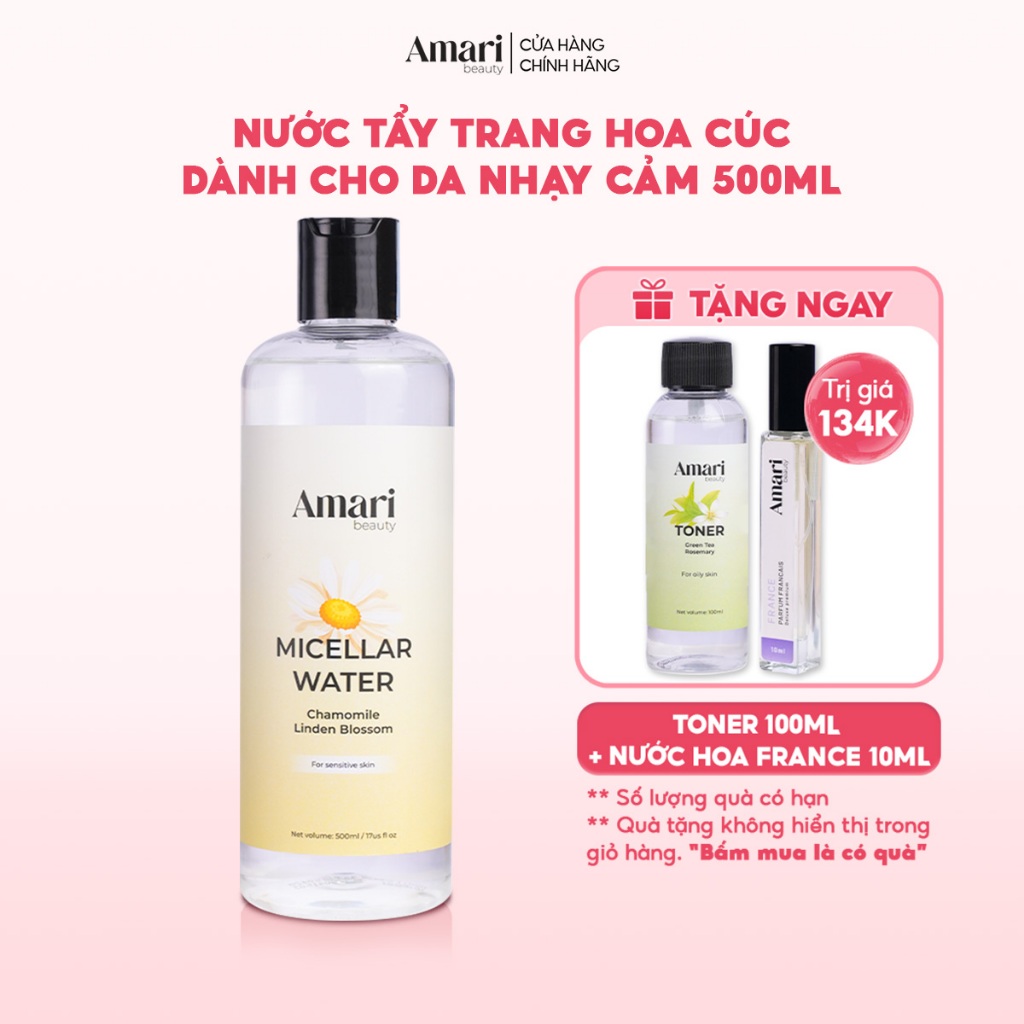 Nước Tẩy Trang Amari Beauty  Tẩy Trang Làm Sạch Da, Bã Nhờn 500ml