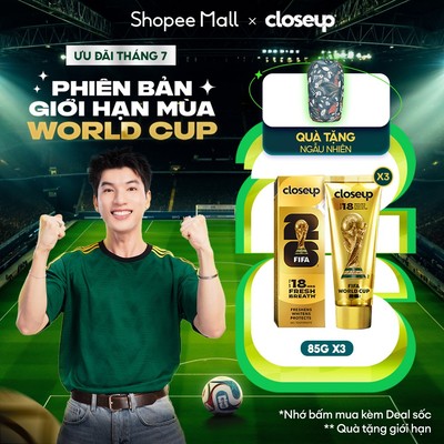 [MỚI] Combo 3 Kem đánh răng Closeup phiên bản giới hạn FIFA World Cup 2026 85g - Thơm mát dát vàng mọi đường bóng 