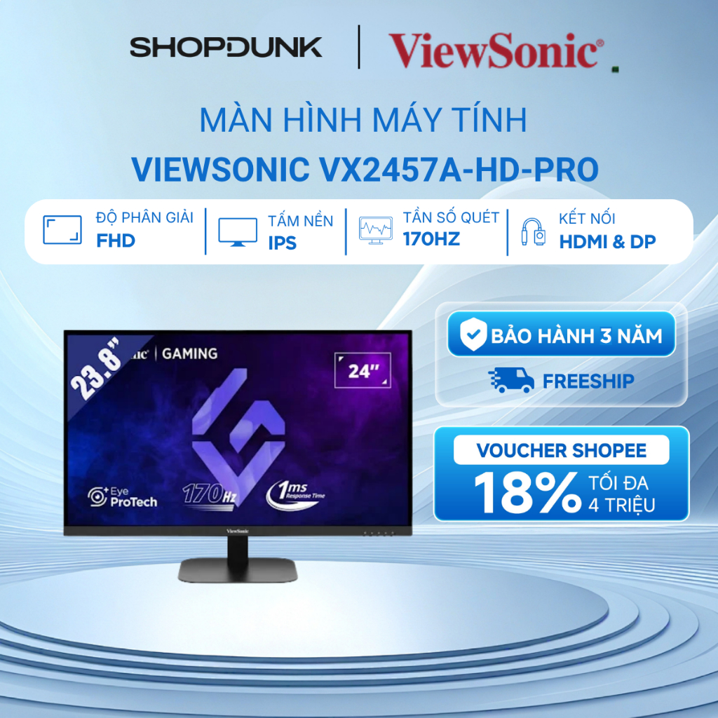 Màn Hình ViewSonic VX2457A-HD-PRO | 23.8" | IPS | FHD | 106% sRGB | 170Hz | 1 ms | DP Và HDMI 2.0