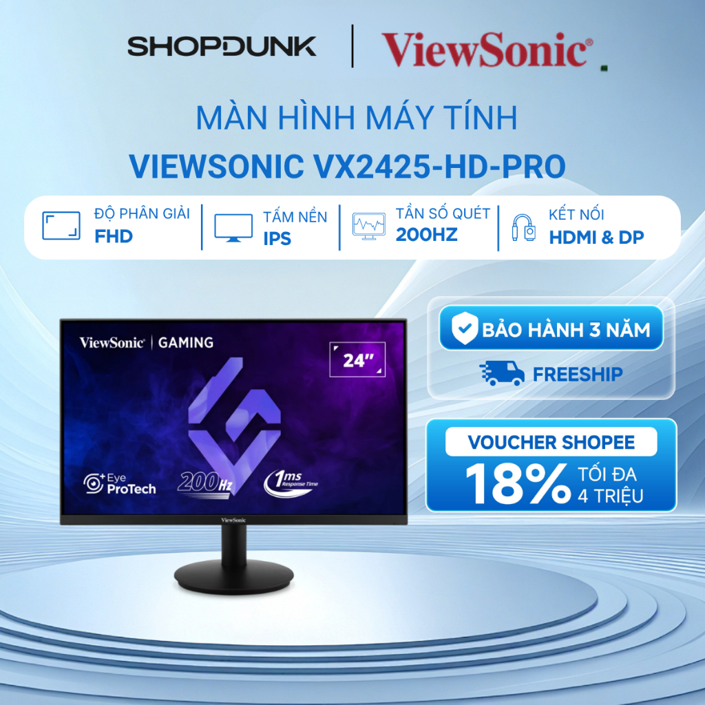 Màn Hình ViewSonic VX2425-HD-PRO | 23.8 inch | VA (16:9) | FHD | 200 Hz | 1ms | DP Và HDMI 2.1