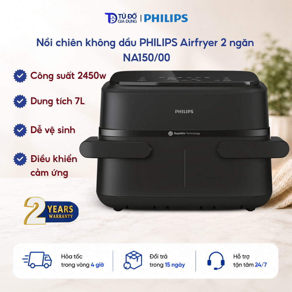 Nồi chiên không dầu PHILIPS NA150/00 | Công suất 2450w | Nhiệt độ đến 200*C | Dung tích 7,1 lít