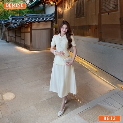 Đầm thiết kế cao cấp BEMINE cổ sen ren hoa dáng peplum dáng dài-B612