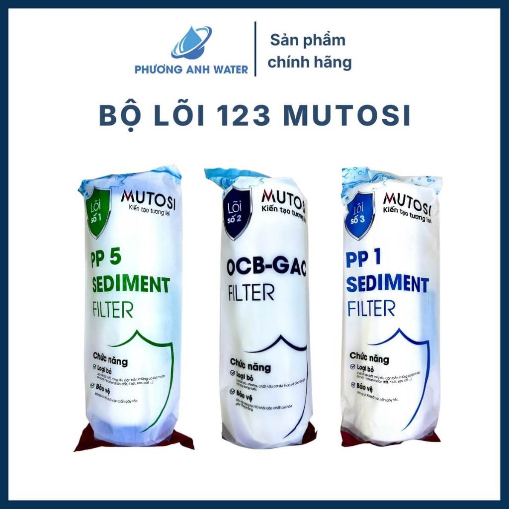 Bộ Lõi Lọc Thô 1 2 3 Mutosi Chính Hãng Dùng Cho Máy Lọc Nước RO