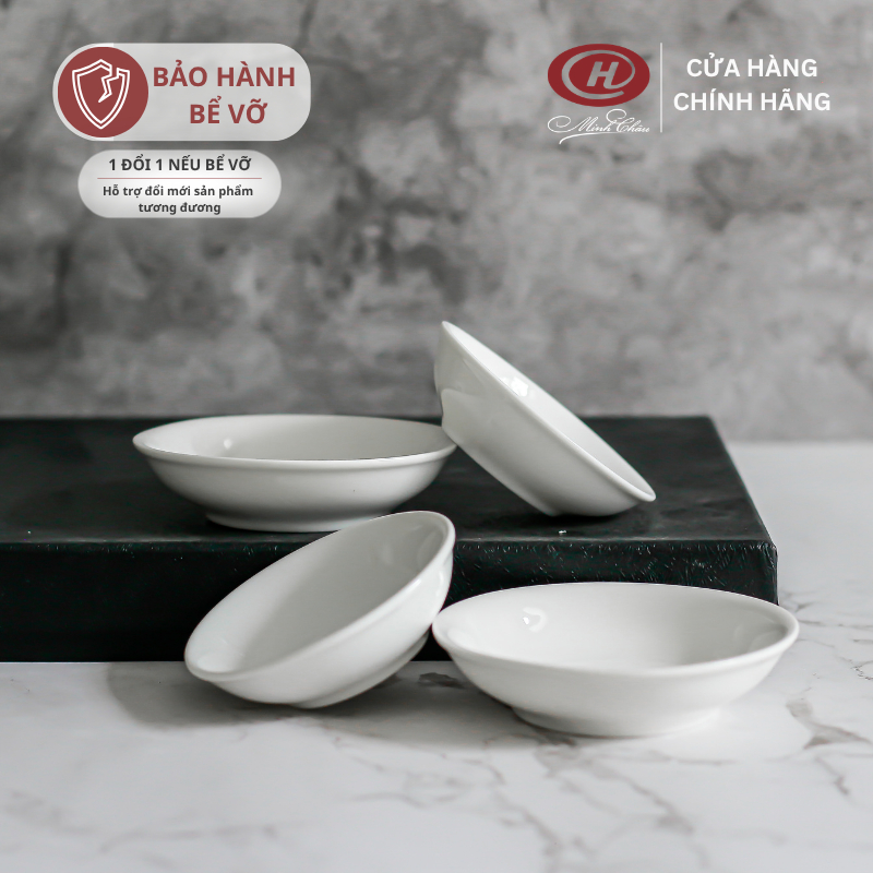 Đĩa chấm sứ Minh Châu HC trắng trơn