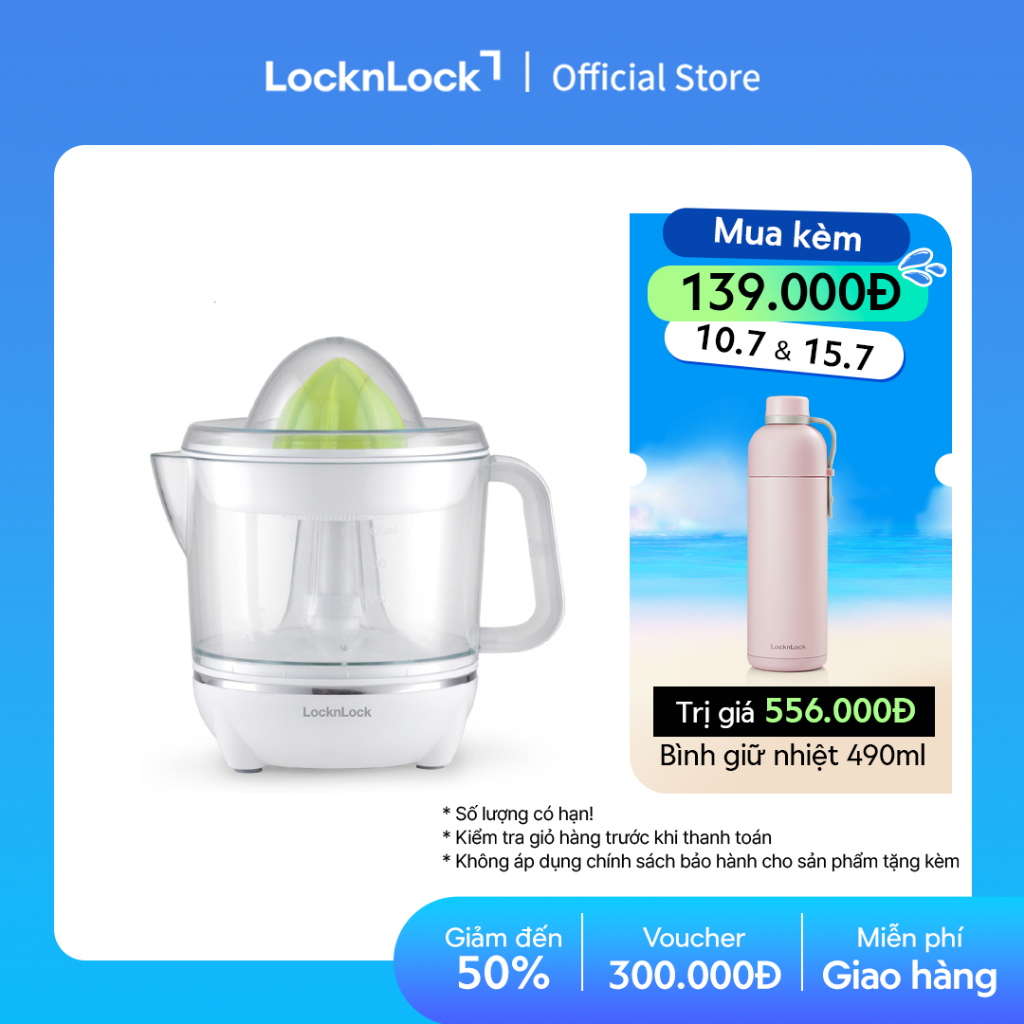 Máy vắt cam, chanh, bưởi, quýt, màu trắng Lock&Lock Citrus Juicer EJJ231 700ml