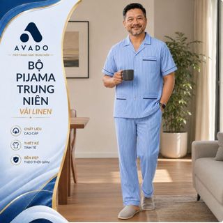Bộ Pijama Nam Trung Niên Dài Tay Vải Linen Caro BO53 - Giấc Ngủ Sâu Cho Phái Mạnh - Chất Liệu Thoáng Mát