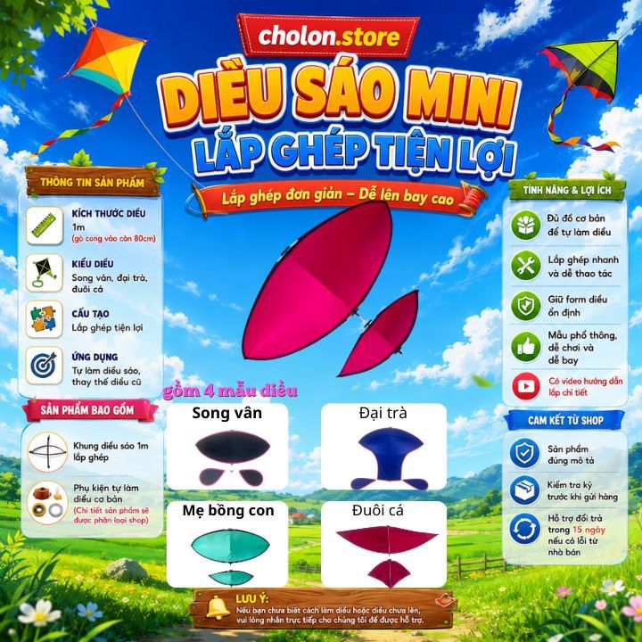Diều sáo mini 2m giá rẻ diều sáo lắp ghép giá rẻ 1m 1m5 2m 2m5 3m - M70  - Chợ lớn. Store