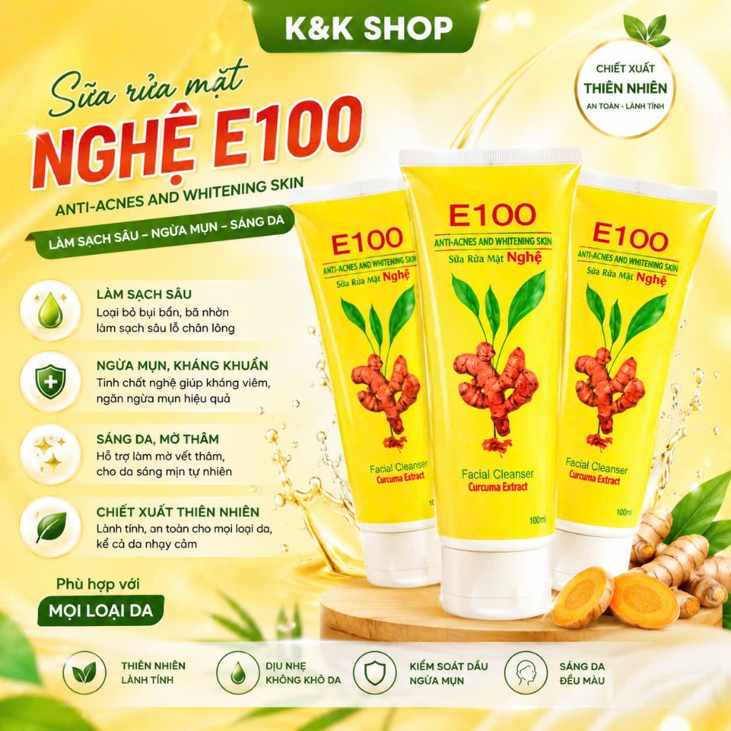 Sữa rửa mặt E100 nghệ chính hãng ( tuýp lớn)