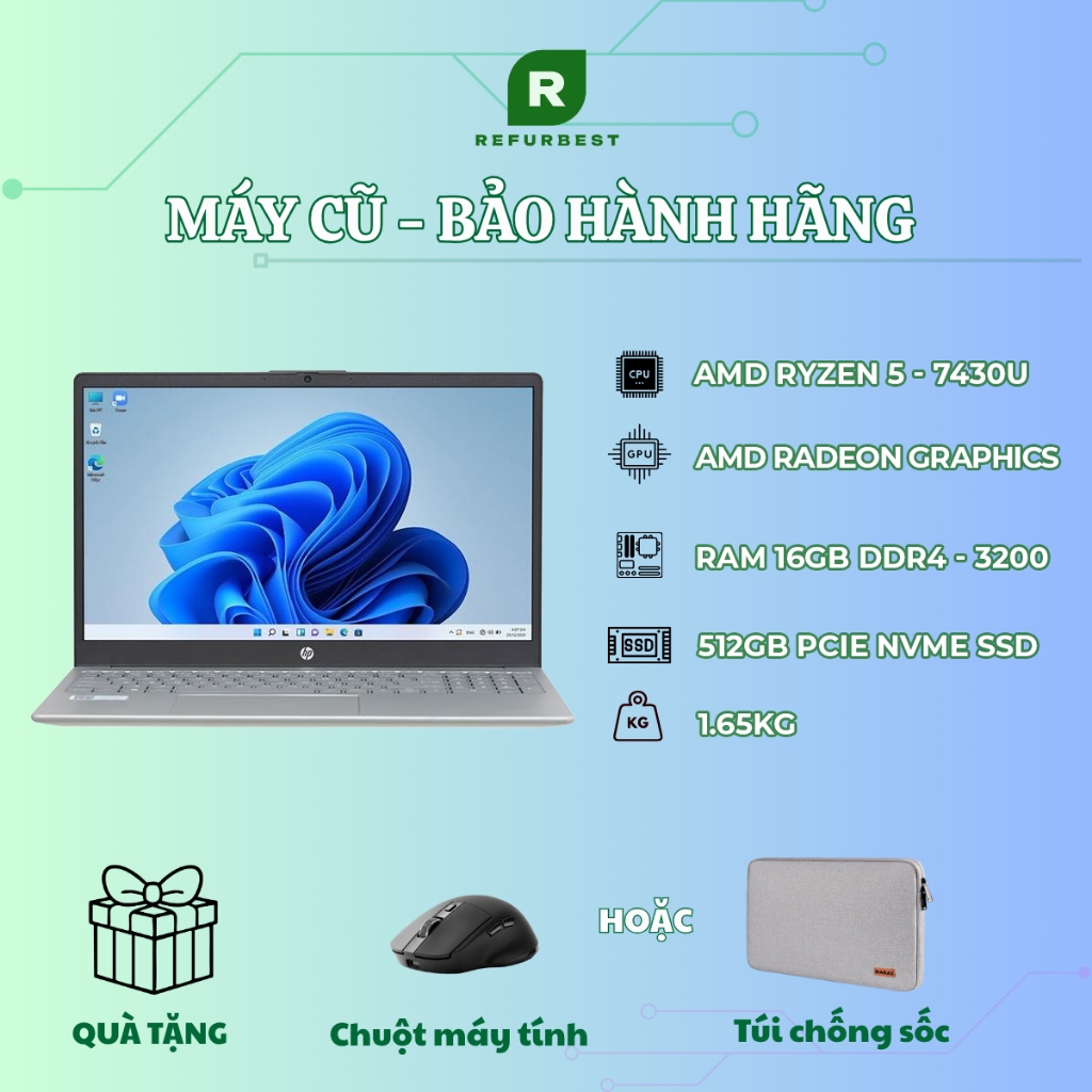 [Máy cũ] - [Trả bảo hành] HP 15 fc0655AU R5 7430U/16GB/512GB/15.6"F/(C81NGPA) (Vàng)