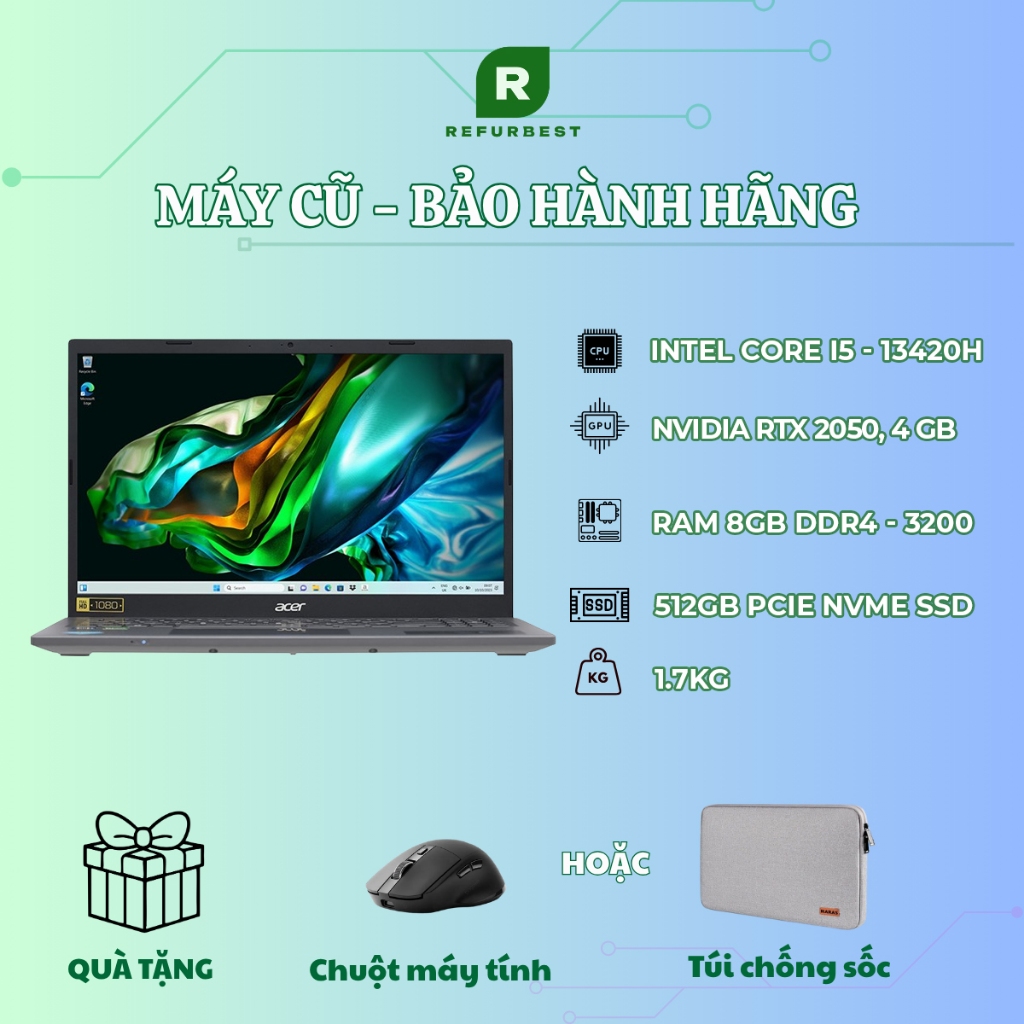 [Máy cũ] - [Trả bảo hành]Acer Aspire A515 58GM 53PZ i5 13420H/8GB/512GB/4GB RTX2050/(NX.KQ4SV.008)/(