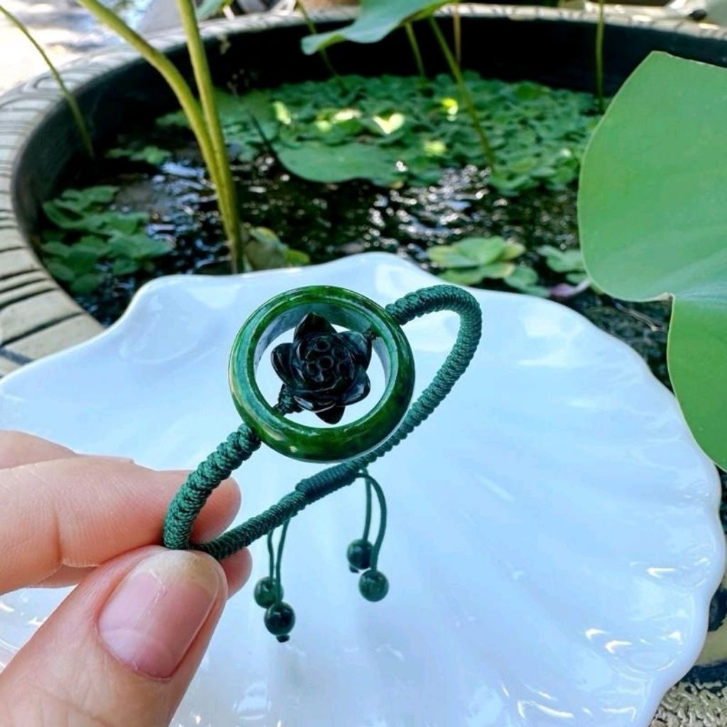 Vòng tay nhẫn hoa sen son-thuy tết dây dù, tặng kèm hộp ( MS: SP002527-L3000 )