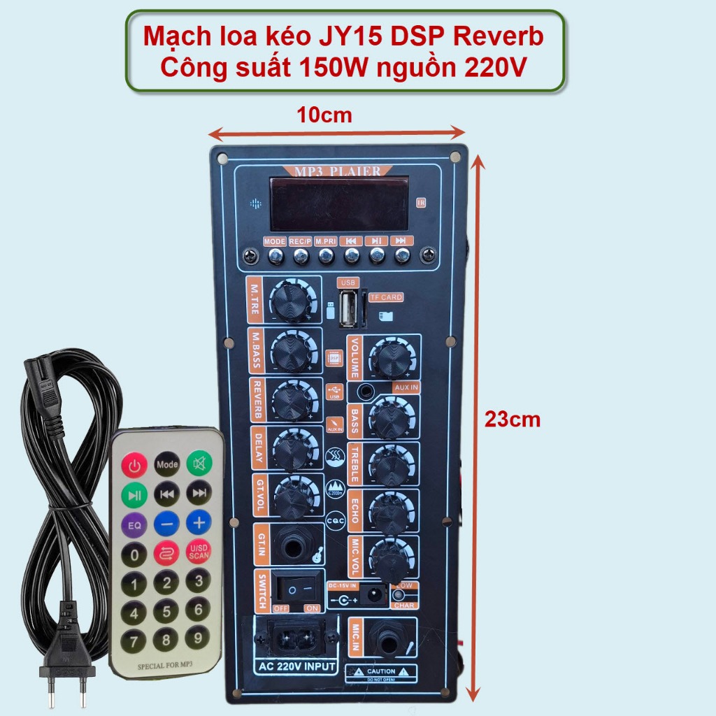 Mạch Loa Kéo JY15 DSP Reverb 150W AC 220V – Tích Hợp Bluetooth, DSP, USB, TF Card