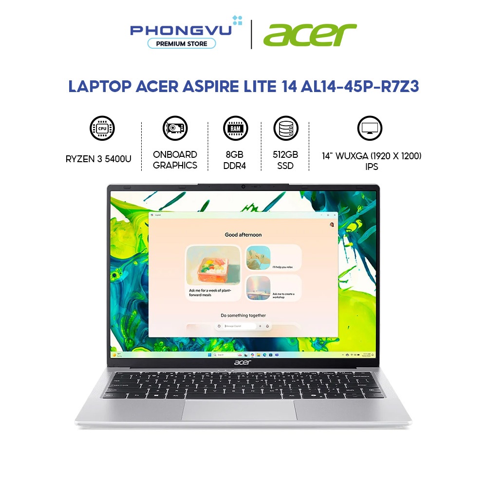 Máy tính xách tay/ Laptop Acer Aspire Lite 14 AL14-45P-R7Z3 (AMD Ryzen 3 5400U) (Bạc) - Bảo hành 12 