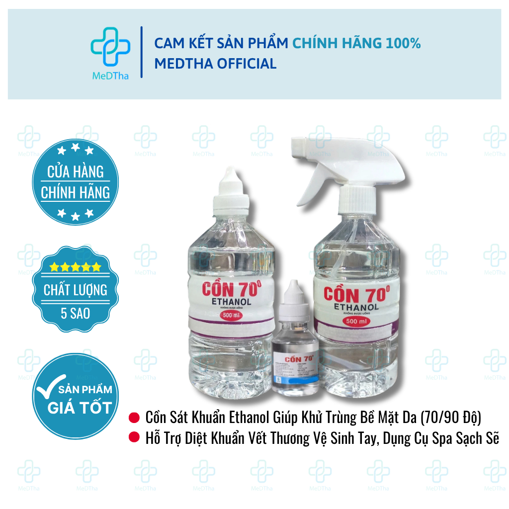 Dung Dịch Cồn Ethanol 70/90 Độ - Hỗ Trợ Sát Trùng, Khử Khuẩn Dùng Cho Spa, Khử Trùng Vật Dụng Y Tế