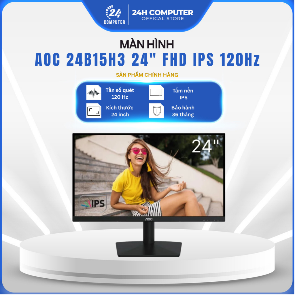[FULL VAT] MÀN HÌNH PC AOC 24B15H3 24" FHD IPS 120Hz | NEW| CHÍNH HÃNG| Bảo hành 36 tháng