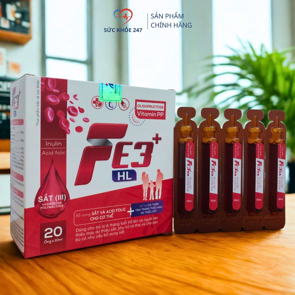 Sắt Nước FE3 HL - Cho Trẻ Từ 6 Tháng Tuổi - Sắt Polymaltose & Acid Folic - Hộp 20 Ống