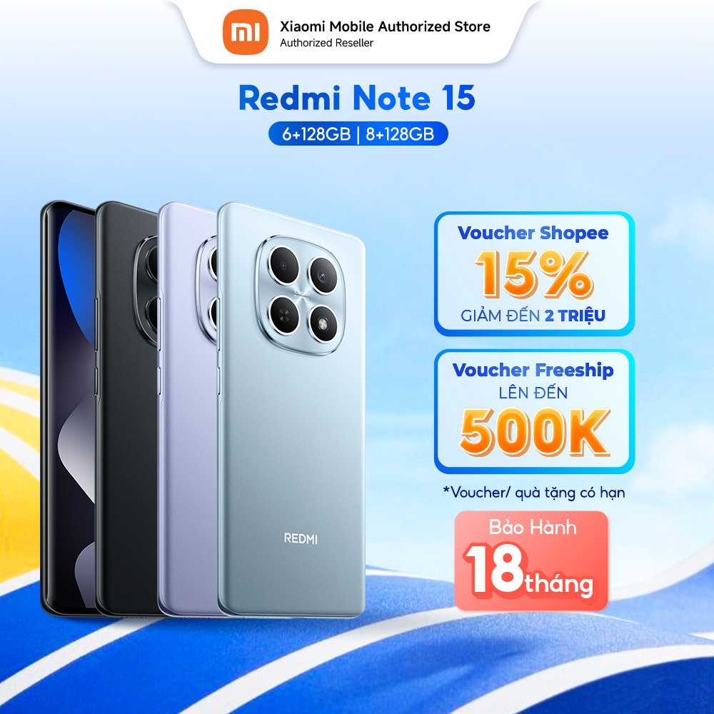 Điện thoại Redmi Note 15 (6+128GB) | Pin lớn 6000mAh | Màn hình siêu bền | MT Helio G100-Ultra