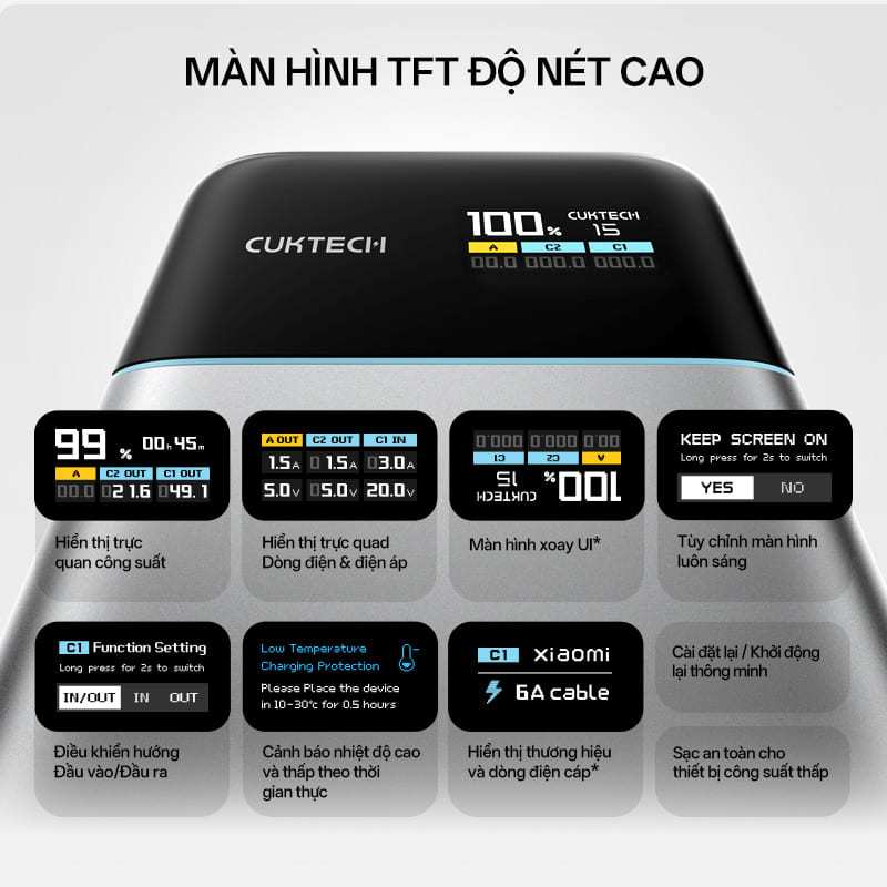 CUKTECH 15 AIR Sạc Di Động 2C1A | Công Suất 100W Max | Dung Lượng 15.000mAh | Bảo Hành 18 Tháng PB150S | BigBuy360 - bigbuy360.vn